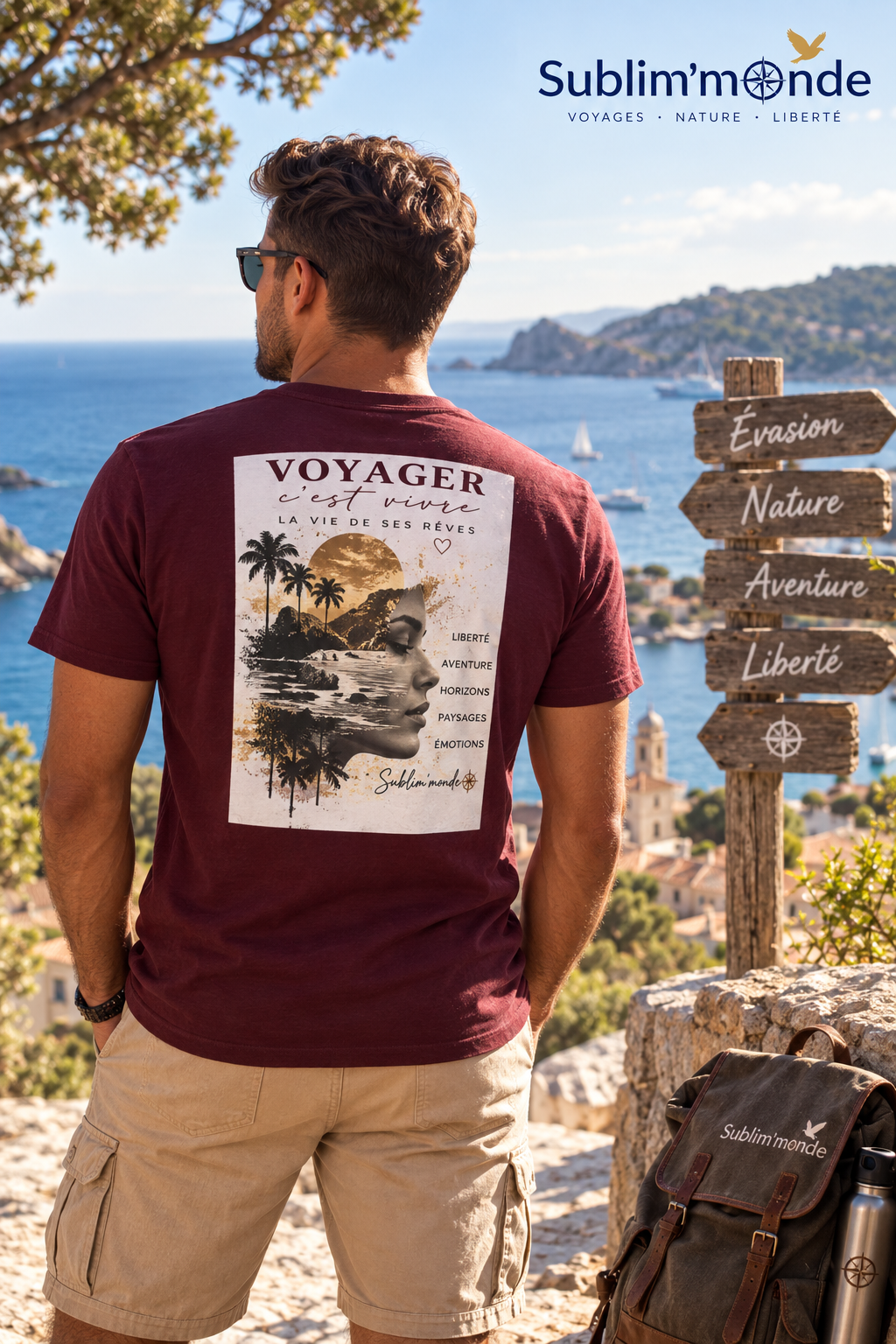 T-shirt Voyager Bordeaux - Sublim'monde